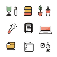 Poster - Vector illustration of office and household elements, colorful icons