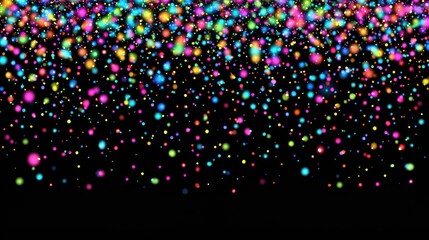 Poster - Colorful confetti falling on black background.
