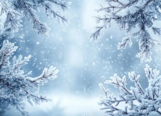 Aufkleber - Snow falling on frozen branches in winter wonderland