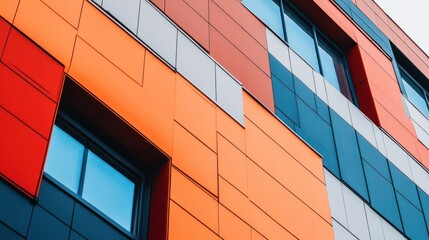 Poster - Colorful modern building exterior with geometric facade and windows.