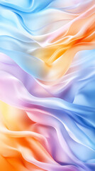 Poster - Flowing fabric in soft hues of orange, yellow, blue, and purple creates an abstract design. The gentle waves evoke a sense of calm and elegance, perfect for a soothing background