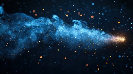 Wall Mural - Abstract digital art of a streaking blue-hued plume of smoke, particles, and light