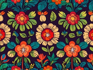 Wall Mural - Floral Pattern on Dark Background