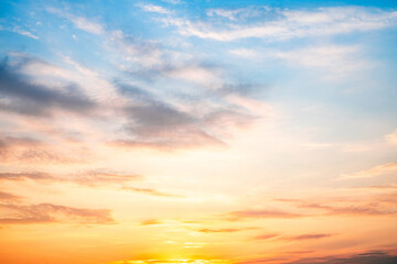 Wall Mural - sky,sunset, beautiful , luxury soft gradient orange gold clouds and sunlight on the blue sky perfect