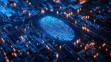 Poster - futuristic digital fingerprint on circuit board with glowing lights