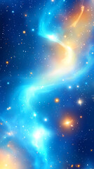 Wall Mural - A vibrant cosmic swirl in shades of blue and orange showcases brilliant stars scattered across a dark backdrop, revealing the beauty of the universe in its vastness and mystery