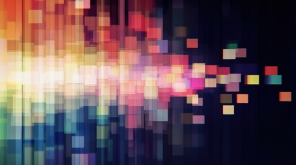 Fototapete - A vibrant abstract image featuring a blend of colorful blocks and beams of light against a dark background, creating a dynamic visual effect.