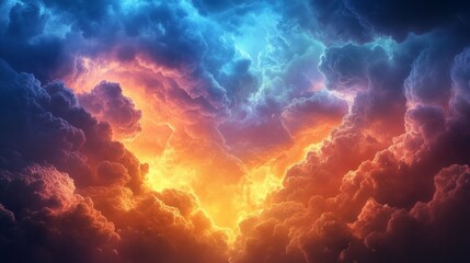 Poster - Heavy clouds swirl magnificently in a dynamic display as dusk falls, illuminating the sky with shades of orange, blue, and purple. Nature's artistry captivates with its ever-changing beauty