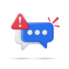 Aufkleber - 3D empty chat bubble with red triangle warning icon. Fail chat message notification. Minimal speech bubble with attention alert sign. 3D vector icon render illustration.