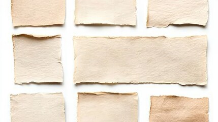 Poster - A collection of various pieces of textured, torn, cream-colored paper arranged in a grid pattern on a white background.