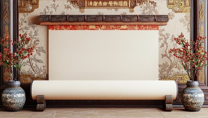 Aufkleber - 3D traditional background in Chinese-design empty scroll.