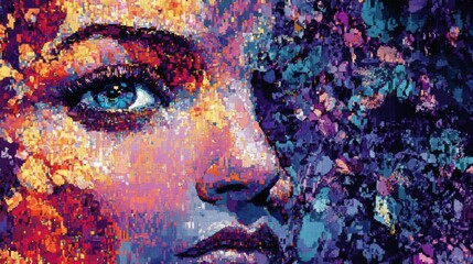 Poster - Creating ai-generated mosaic of pixel art digital space artwork virtual environment aerial view gigapixel masterpiece