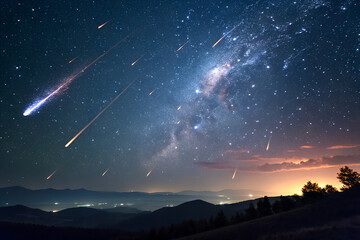 Wall Mural - meteor showers, which consist of meteoroid streams and meteoroids, hold great astronomical importance and provide insights into origins of solar system