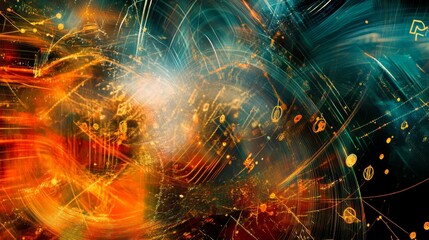 Poster - Dynamic finance visualization abstract art gallery digital composition modern environment aerial view light trails concept