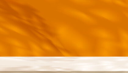 Leinwandbilder - Shadow leave,light on orange studio background wall room and cream podium stage for product,Autumn backdrop banner shadow keaf on floor texture,Interior Kitchen with blur gradient for Fall season