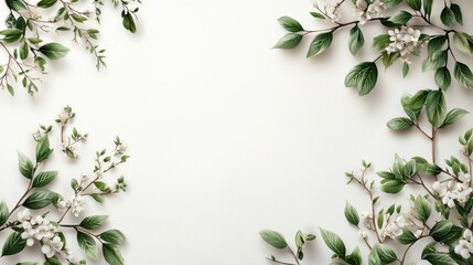 Poster - Elegant Illustrated Branches with Organic Leaves and Flowers on Soft Background for Creative Designs