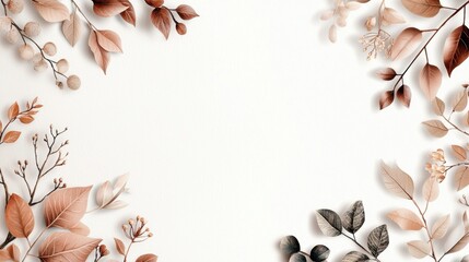 Poster - Pastel Illustrated Branches and Leaves with Soft Natural Borders on a Light Background for Elegant Designs