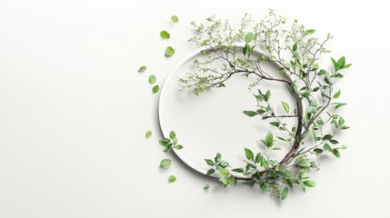 Poster - Creative Watercolor Tree Composition with Delicate Borders and Fresh Green Leaves Set on a Minimalist Background
