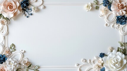 Poster - Elegant Floral Borders for Wedding Invitations with Classic Aesthetic Elements and Soft Color Palette
