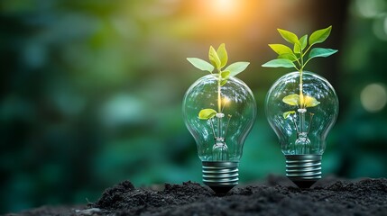 business innovation abstract light bulb growing plant inside creative growth concept