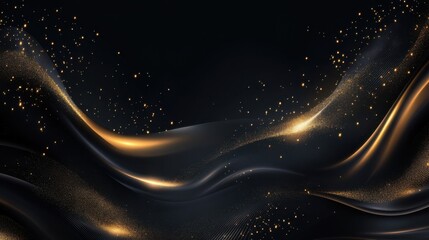Poster - Beautiful abstract wave patterns with golden sparkles on a dark background creating a stunning visual effect