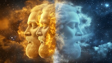 Wall Mural - a divine 3d illustration of lord brahma, creating the universe, with four faces representing knowled