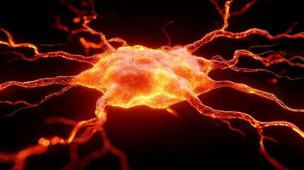 Poster - Fiery Abstract Neuron Cell Network Digital Art Sci-Fi Environment Close-Up View Conceptual Visualization