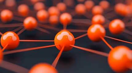 Aufkleber - Dynamic Abstract Network Connection in Orange Technology Visualization Digital Art Futuristic Environment Close-Up Perspective