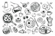 © chekiwart - Set of various hand drawn simple breakfast meals sketches. Vector illustration isolated on white background