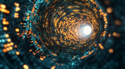 Fototapete - Digital Tunnel Data Stream Abstract Visualization Technology Virtual Environment Dynamic Perspective Data Flow Concept