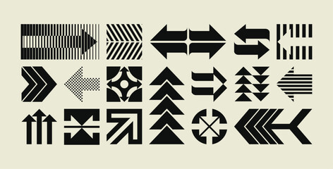 Abstract geometric arrow symbols and directional icons in black and white.