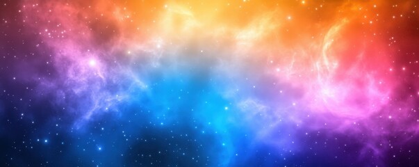 Poster - A vibrant cosmic scene showcasing an explosion of colors, blending shades of orange, pink, blue, and purple in a dreamy, nebula-like atmosphere.
