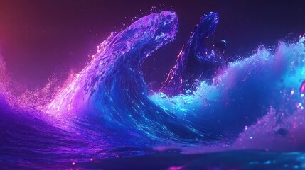 Poster - Abstract liquid waves in neon purple and blue hues, reflecting light with a high-tech aesthetic