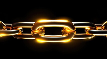 Poster - A futuristic golden chain link icon shining against a deep black background.