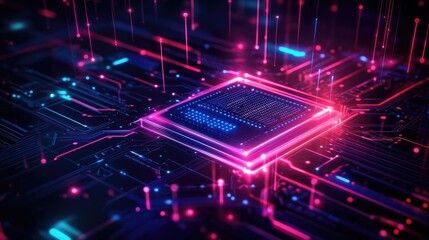 Poster - Bold computer logo with a stylized CPU chip icon integrated into the design.