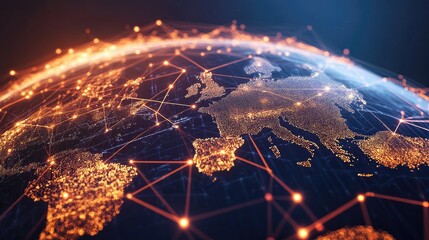 Poster - Digital globe with interconnected lines, symbolizing a global communication network.