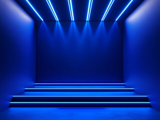 Poster - abstract wall studio room blue background for displaying your products. dark empty scene, blue neon 