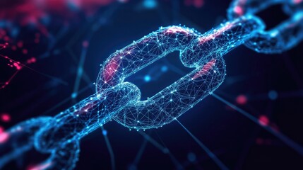 Poster - Floating chain link icon surrounded by interconnected lines, symbolizing a global network.