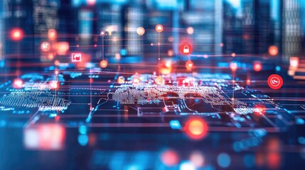 Poster - Global fintech connectivity with digital banking systems linked by secure networks.