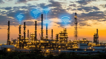 Poster - Industrial IoT network connecting machinery and sensors for seamless production tracking.