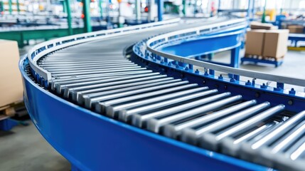 Poster - Smart conveyor belt system automating product movement in a high-tech factory.