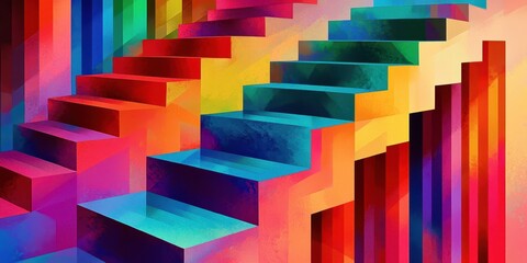 Wall Mural - a colorful staircase with a rainbow of colors