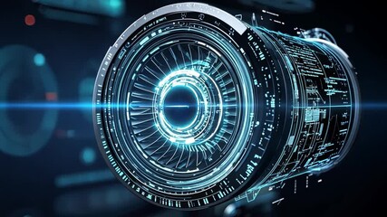 Poster - Futuristic Advanced Technology Lens with Neon Glow and Data Visualizations for Dynamic Digital Imagery and Innovative Concepts in Photography