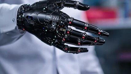 Poster - Futuristic Robotic Hand with Intricate Design Showcasing Advanced Technology and Artificial Intelligence in a Modern Setting
