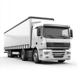 © AshrofS - A large white truck with a trailer, designed for transporting goods, positioned against a plain background.