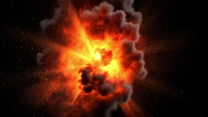 Poster - Dramatic Explosion of Fire and Smoke Against Dark Background Captured in High Resolution for Use in Creative Projects and Media Content