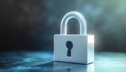 Poster - Photorealistic 3D padlock icon in pure white, symbolizing data privacy and security, detailed rendering, ideal for modern security graphics, professional design, highresolution