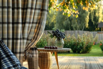 Poster - Fresh grapes arranged in a natural wood basket, perfect for still life or food photography
