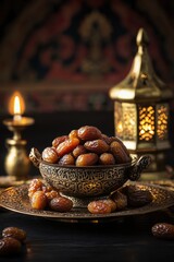 Aufkleber - Fresh dates served with a warm candle ambiance
