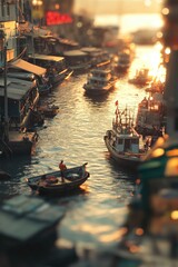 Poster - Boats drifting on the surface of a river